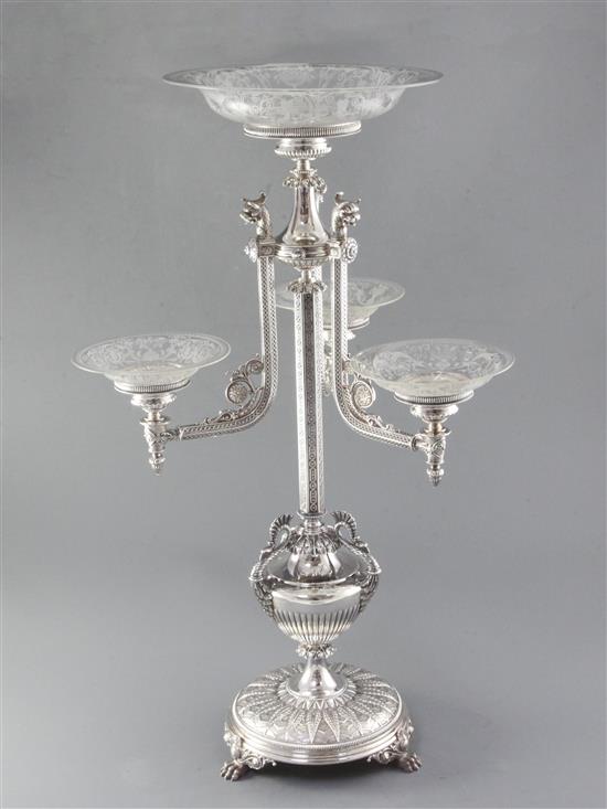 An ornate Victorian silver centrepiece by Horace Woodward & Co, London 1873, 103.6oz.